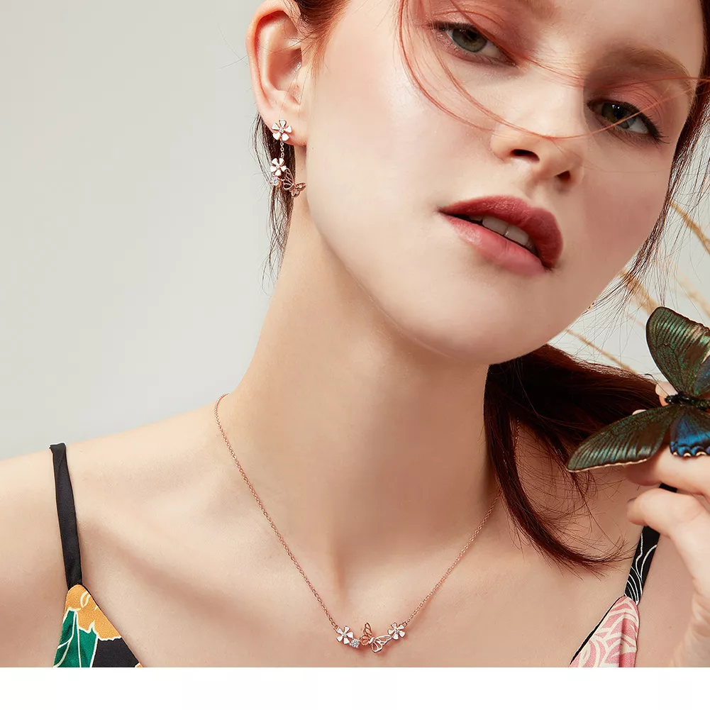 Colar Borboleta Dançante estilo Pandora Rose - BSN053