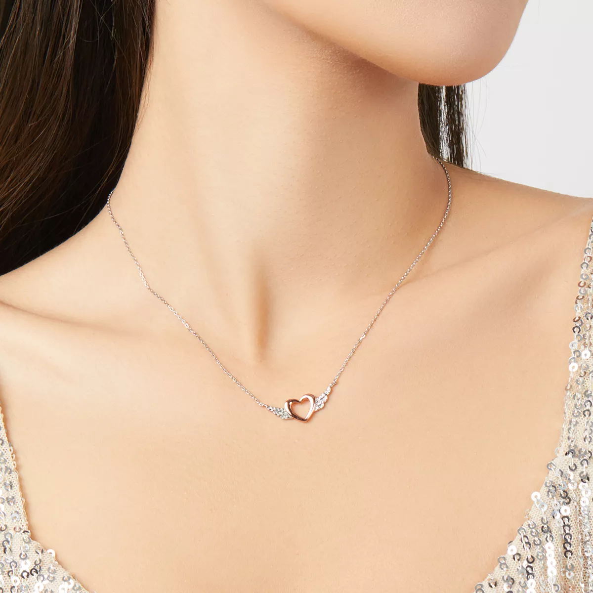 Colar Dois tons Asa do Coração estilo Pandora - BSN162