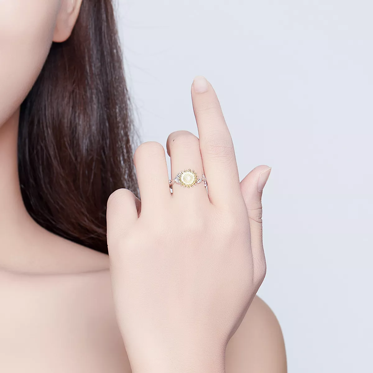 Anel Dois tons Girassóis dourados estilo Pandora - SCR596