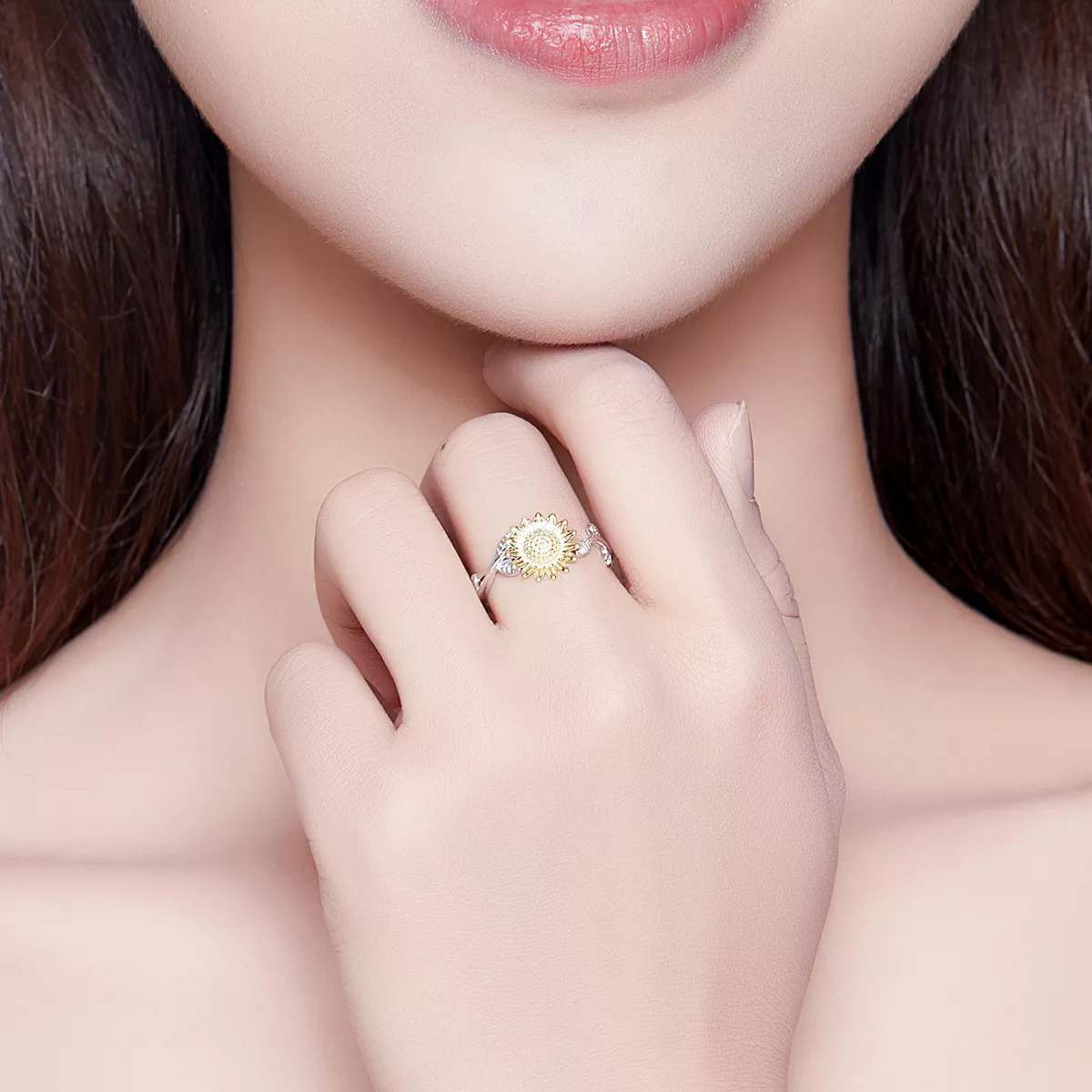 Anel Dois tons Girassóis dourados estilo Pandora - SCR596