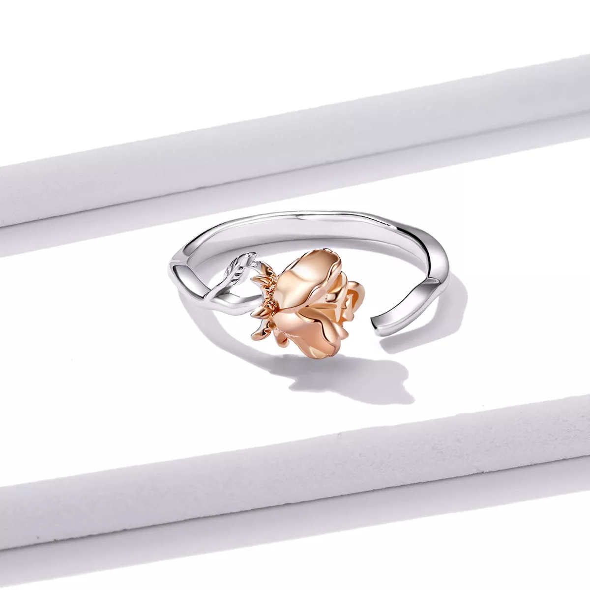 Anel Flor rosa dourada estilo Pandora - BSR134