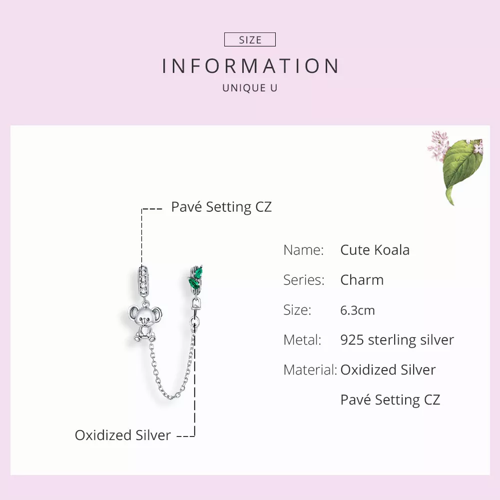 Corrente de Segurança Coala Fofo estilo Pandora - SCC1523