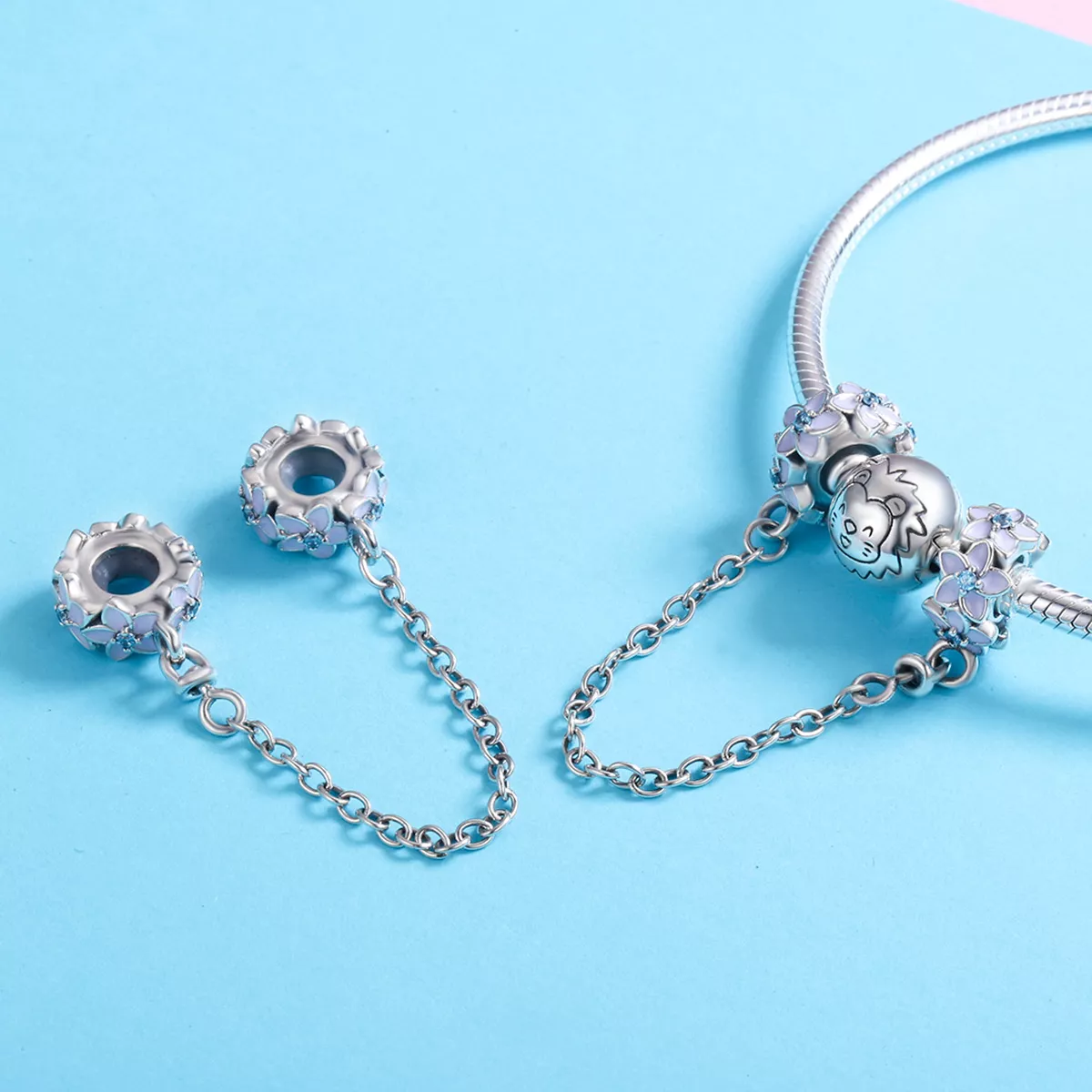 Corrente de Segurança Flores roxas estilo Pandora - SCC602