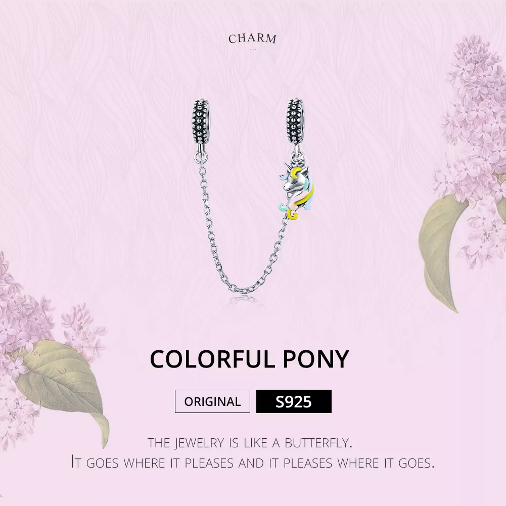 Corrente de Segurança Pônei colorido estilo Pandora - SCC1571