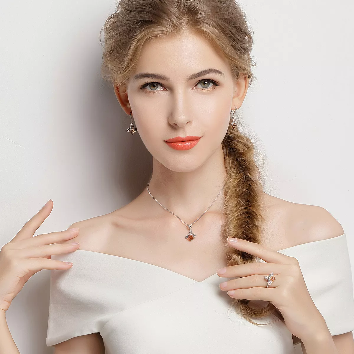 Conjunto de joias Dois tons Abelha estilo Pandora - SET006