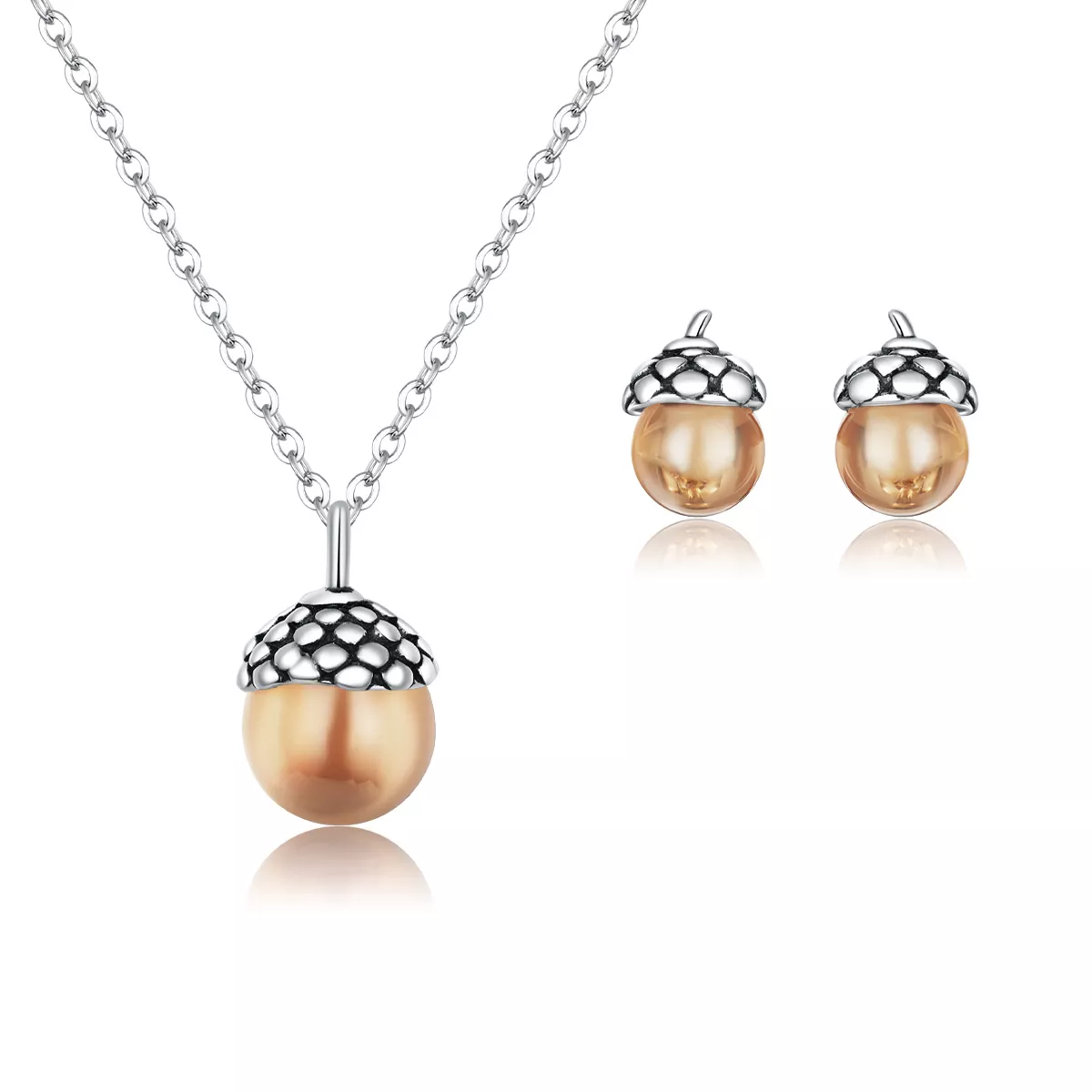 Conjunto de joias Dois tons Bolotas Brilhantes estilo Pandora - SET019 Conjunto de joias Dois tons Bolotas Brilhantes estilo Pandora - SET019