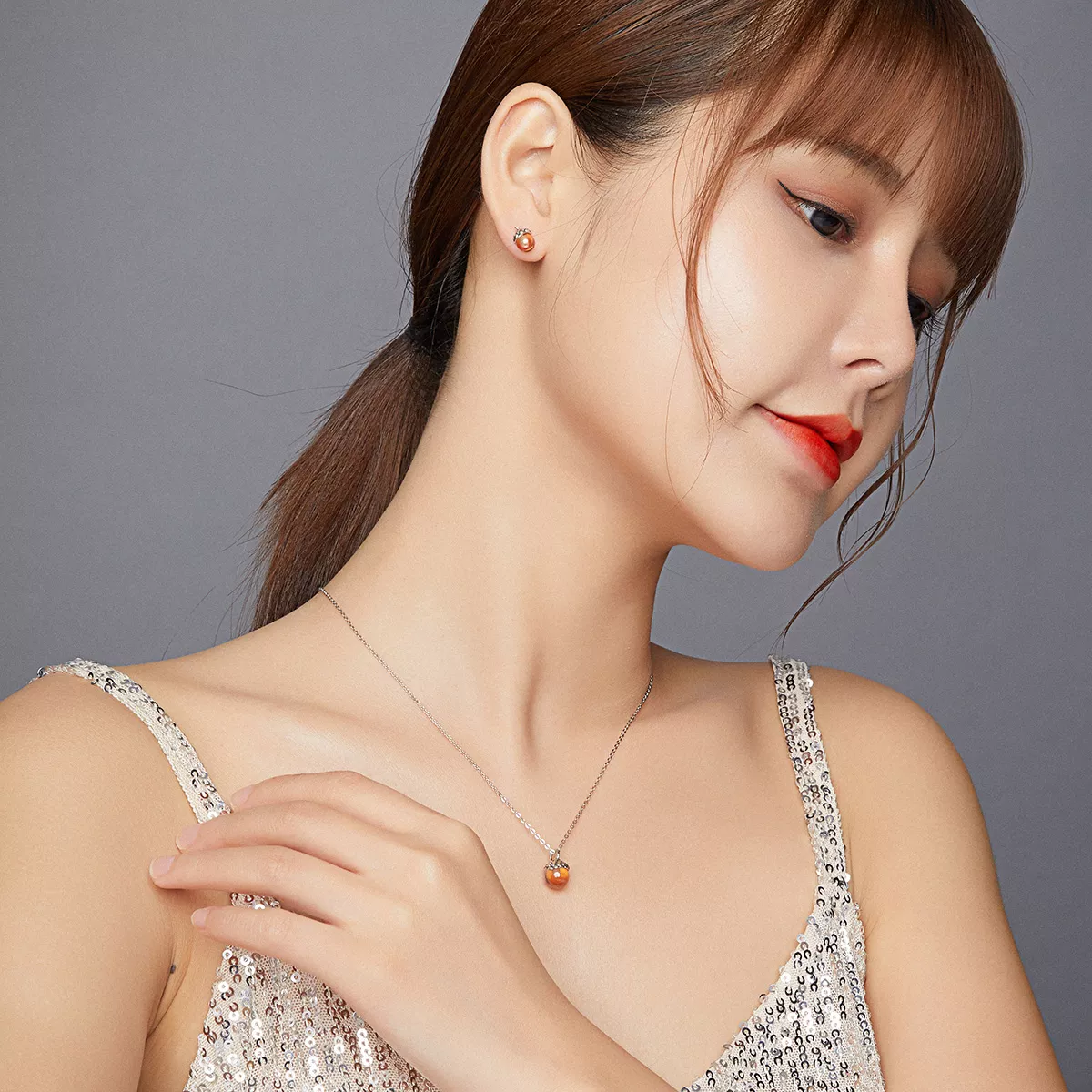 Conjunto de joias Dois tons Bolotas Brilhantes estilo Pandora - SET019