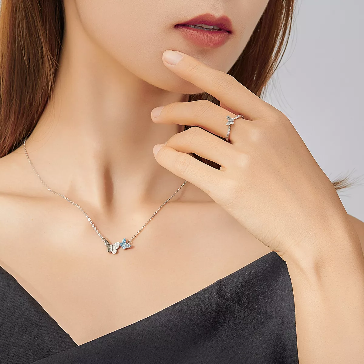 Conjunto de joias Dois tons Borboleta estilo Pandora - SET007