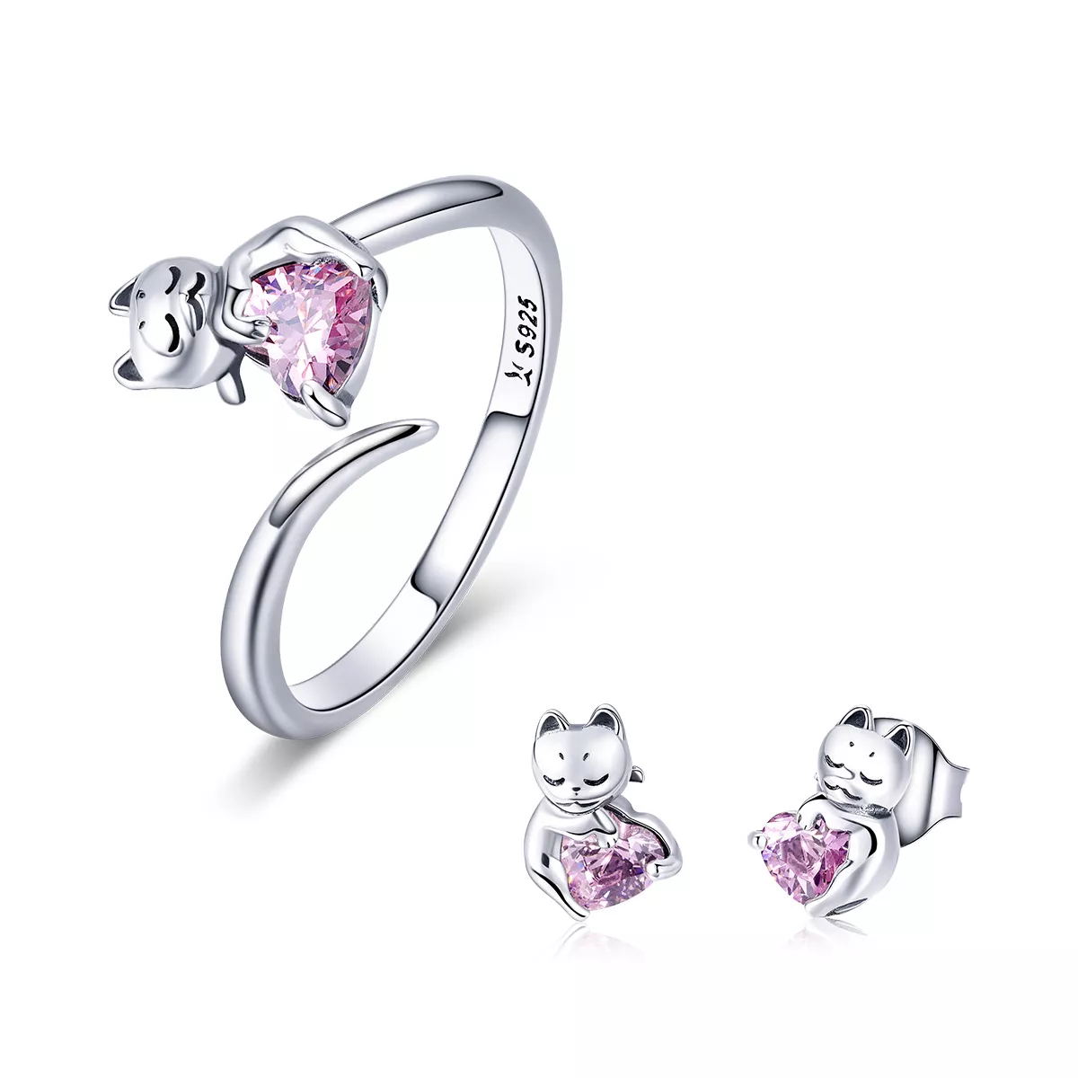 Conjunto de joias Dois tons Gato adorável estilo Pandora - SET002 Conjunto de joias Dois tons Gato adorável estilo Pandora - SET002