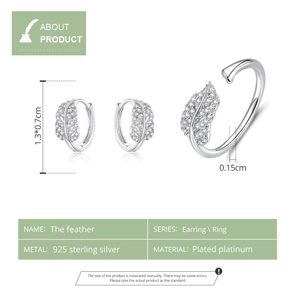 Conjunto de joias Dois tons Pluma estilo Pandora - SET012