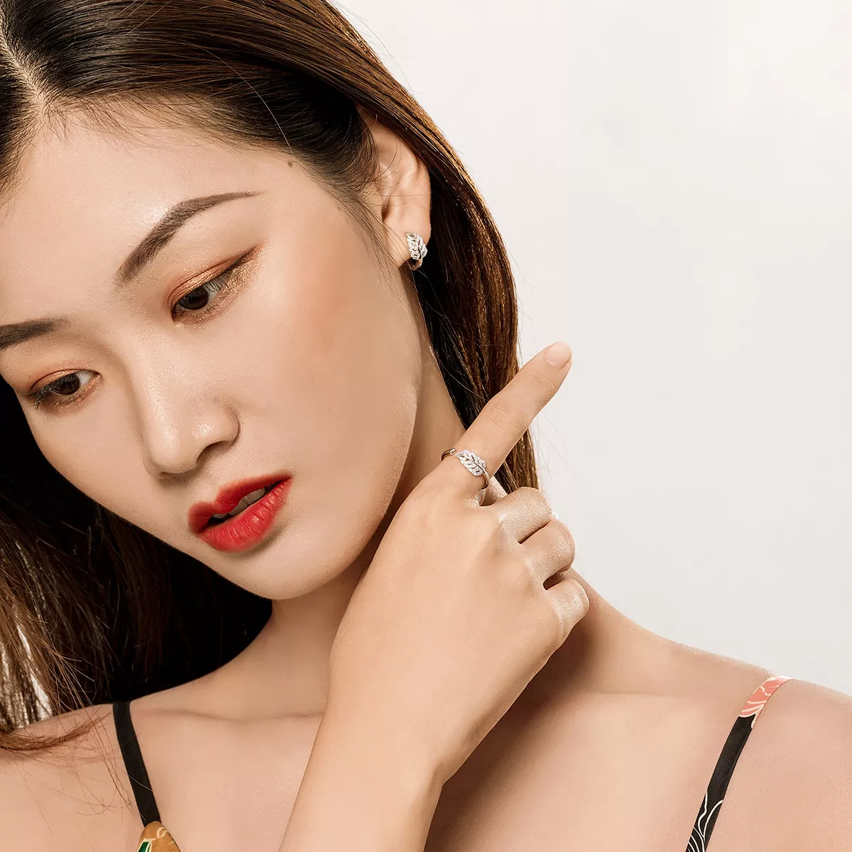 Conjunto de joias Dois tons Pluma estilo Pandora - SET012