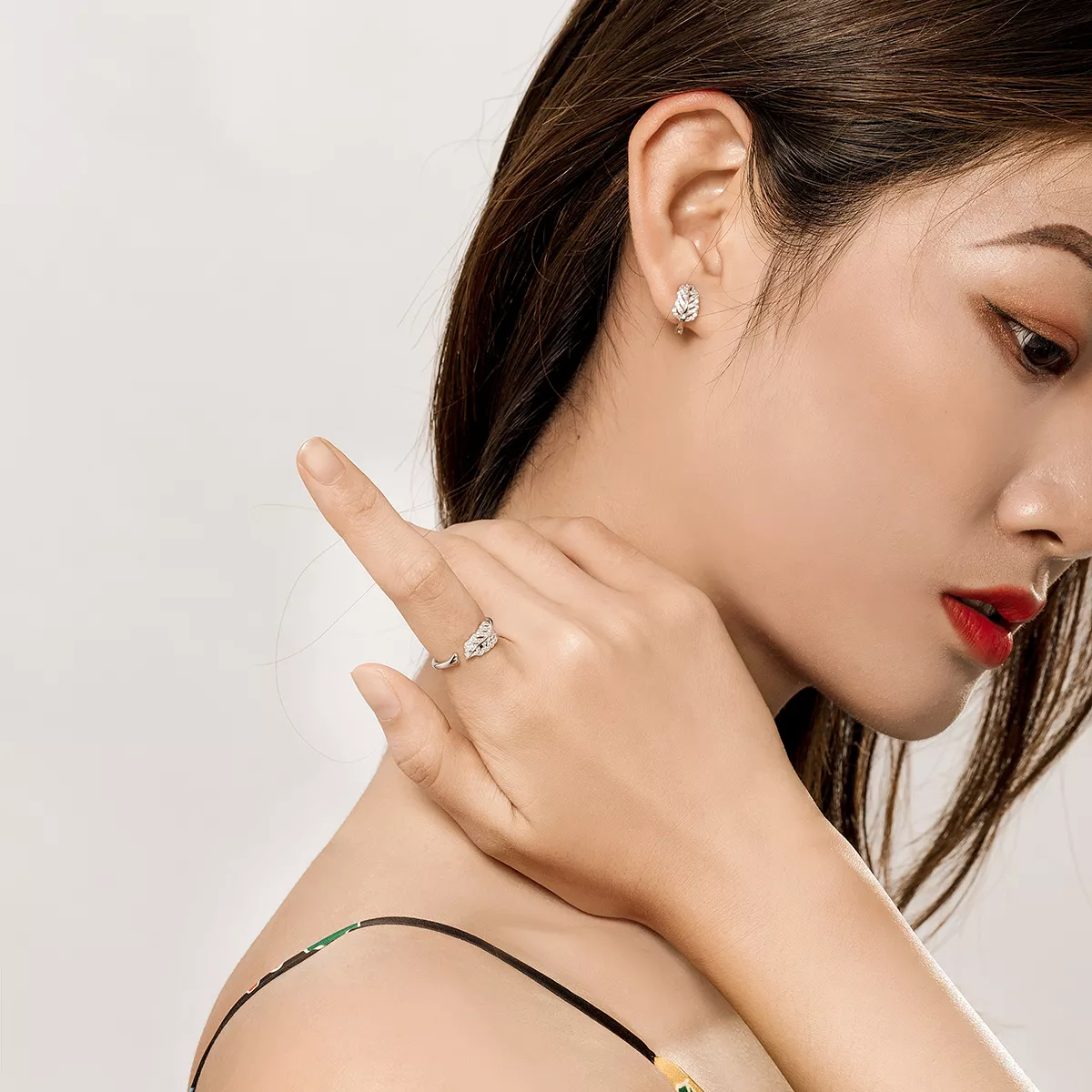 Conjunto de joias Dois tons Pluma estilo Pandora - SET012