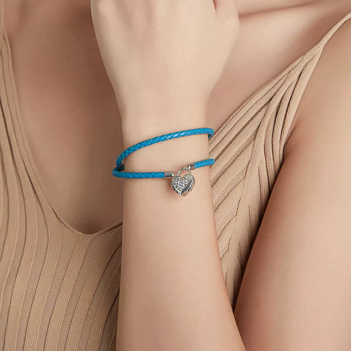 Pandora Style Heart Lock Leather Bracelet - SCB200