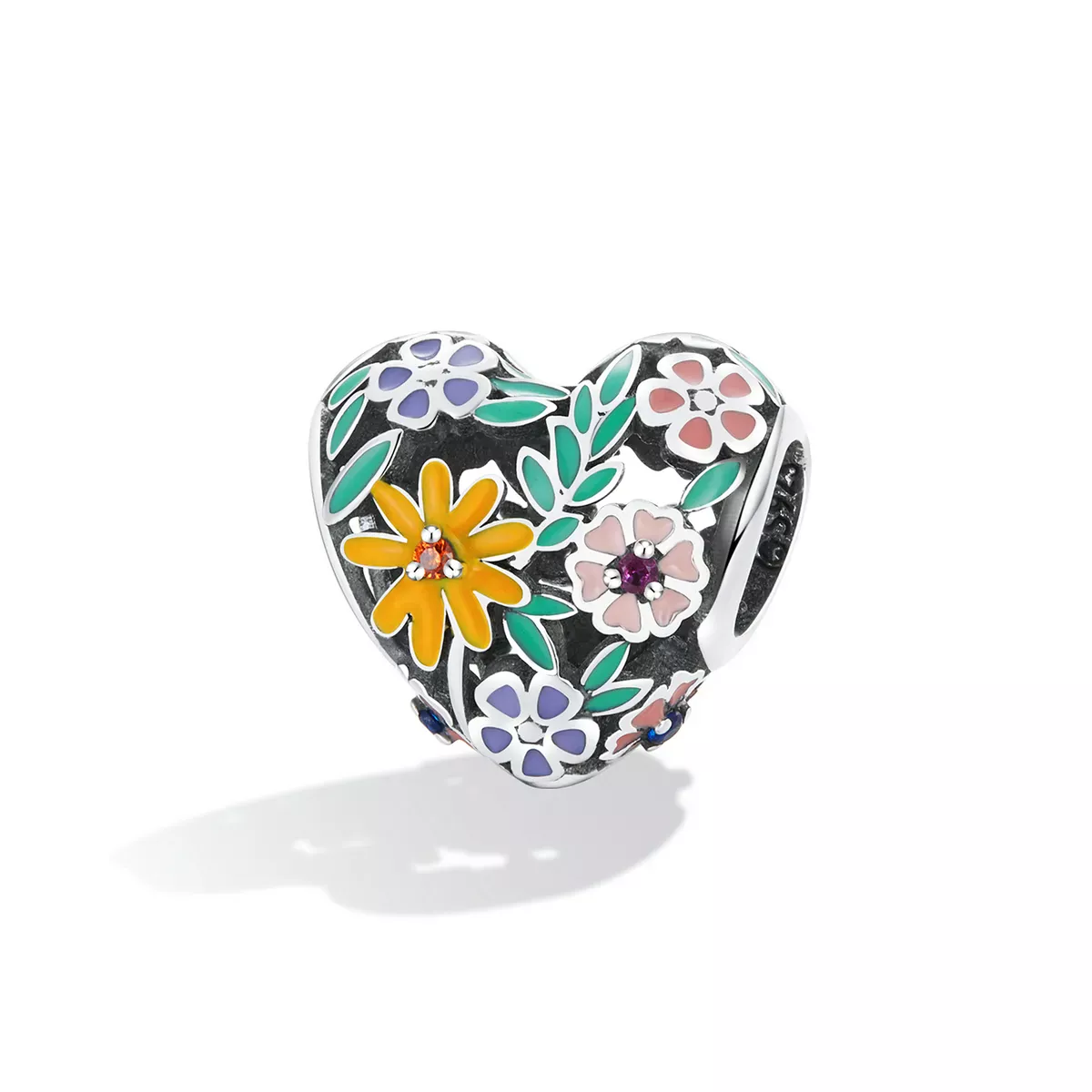 Pandora Style Flower Heart Charm - BSC590