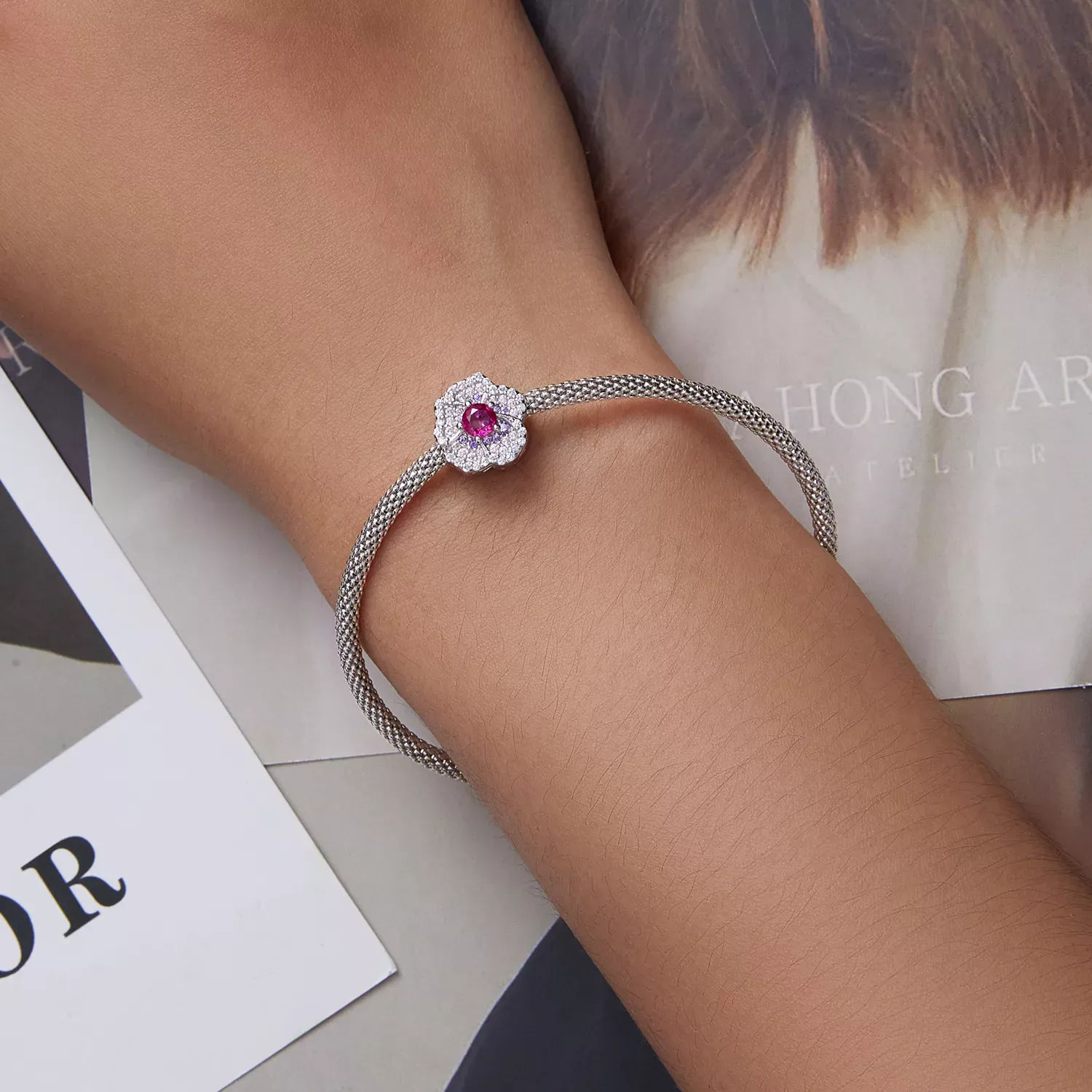 Pandora Style Gradient Flowers Charm - BSC625