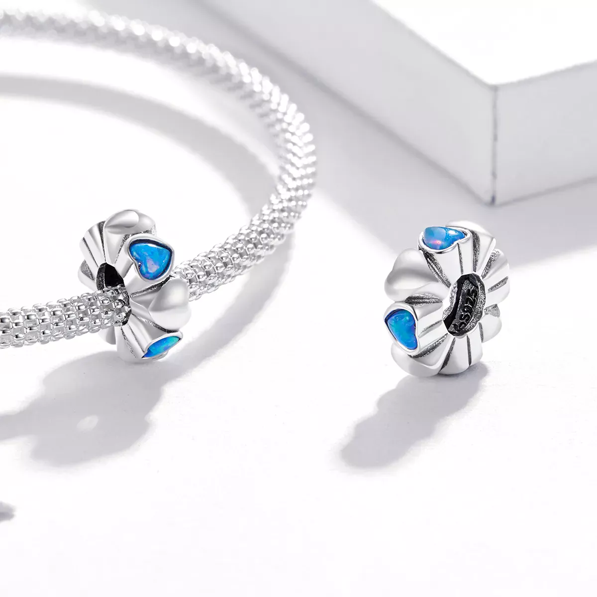 Pandora Style Heart Opal Spacer Charm - BSC435