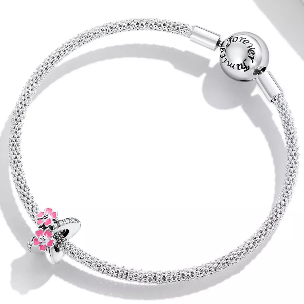 Pandora Style Pink Flowers Spacer Charm - SCC2139