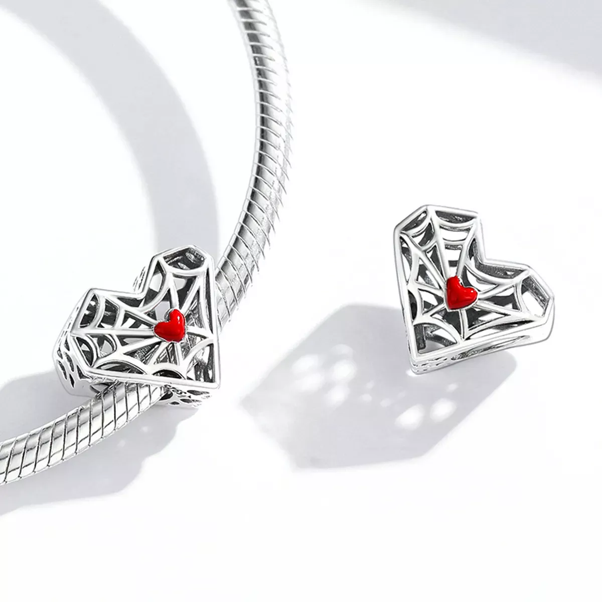 Pandora Style Spider Web Heart Charm - SCC1958