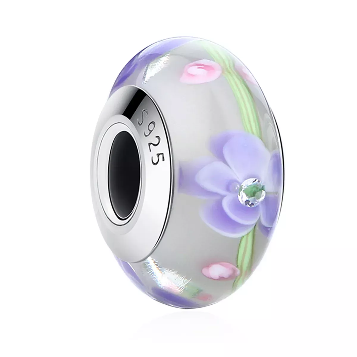 Pandora Style Wisteria Flowers Murano Glass Charm - SCZ019 Pandora Style Wisteria Flowers Murano Glass Charm - SCZ019