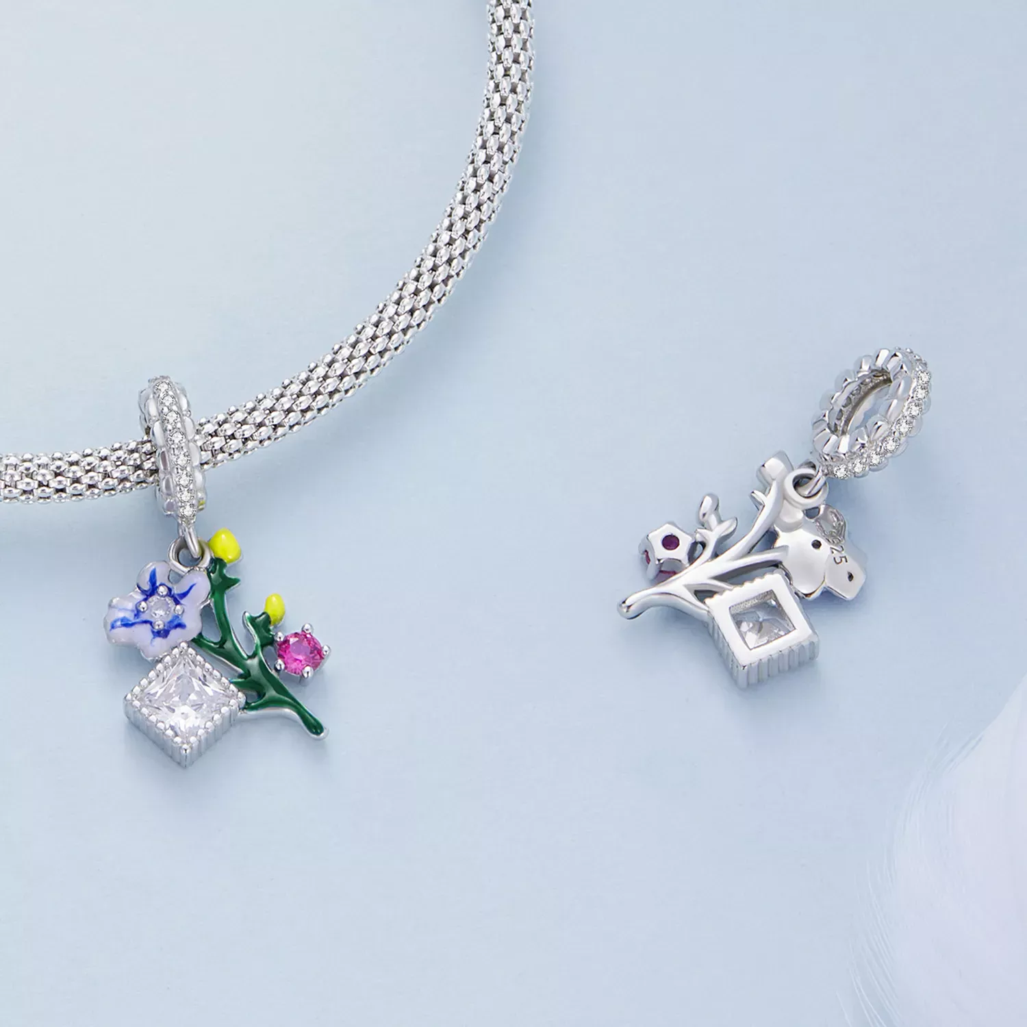 Pandora Style Flowers Dangle - BSC645
