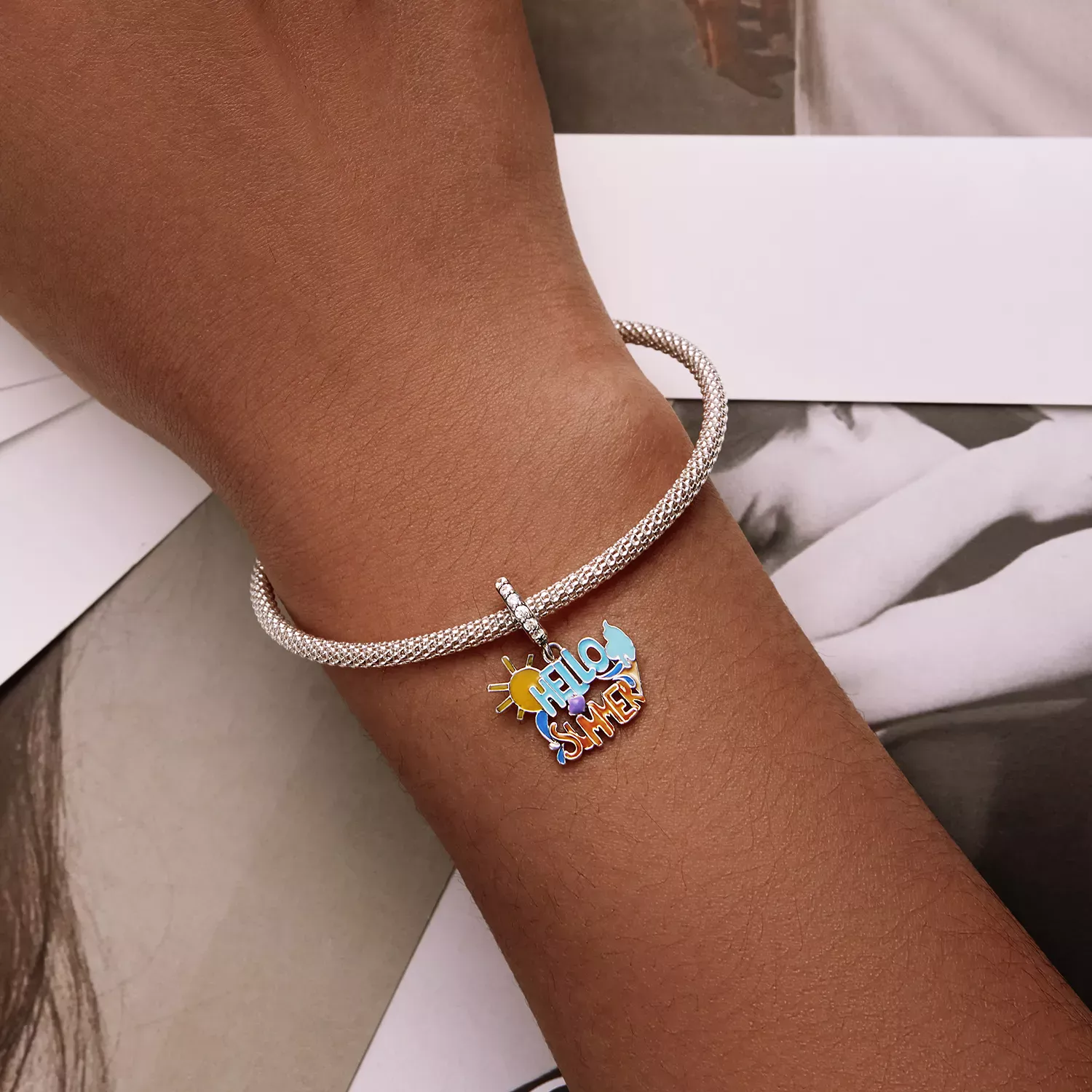 Pandora Style Hello Summer Sign Dangle - SCC2222