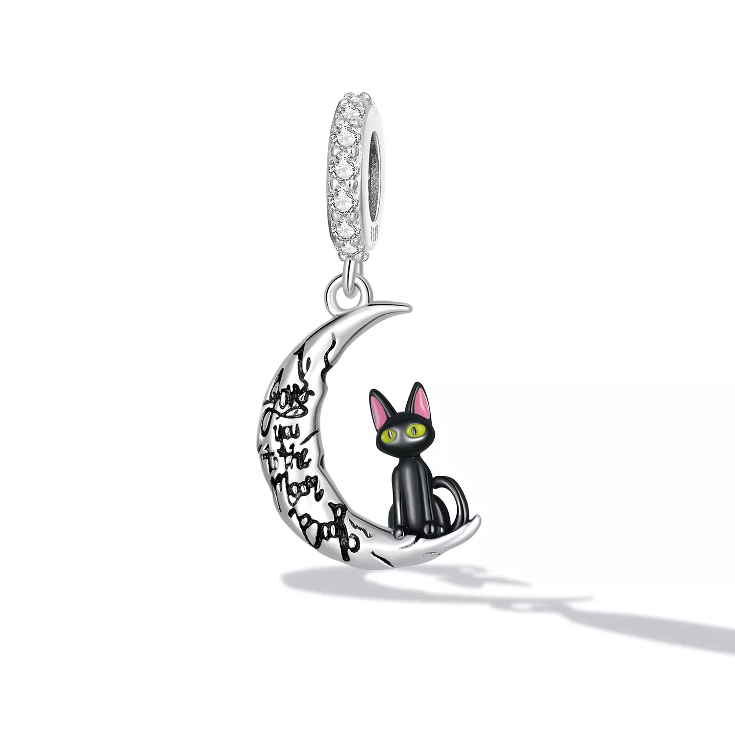 Pandora Style Moon Black Cat Dangle - SCC2218