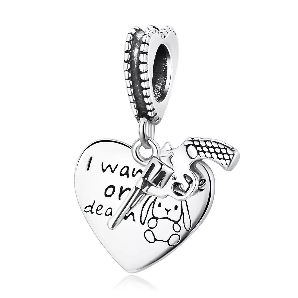 Pandora Style Pistol Heart Dangle - SCC1993