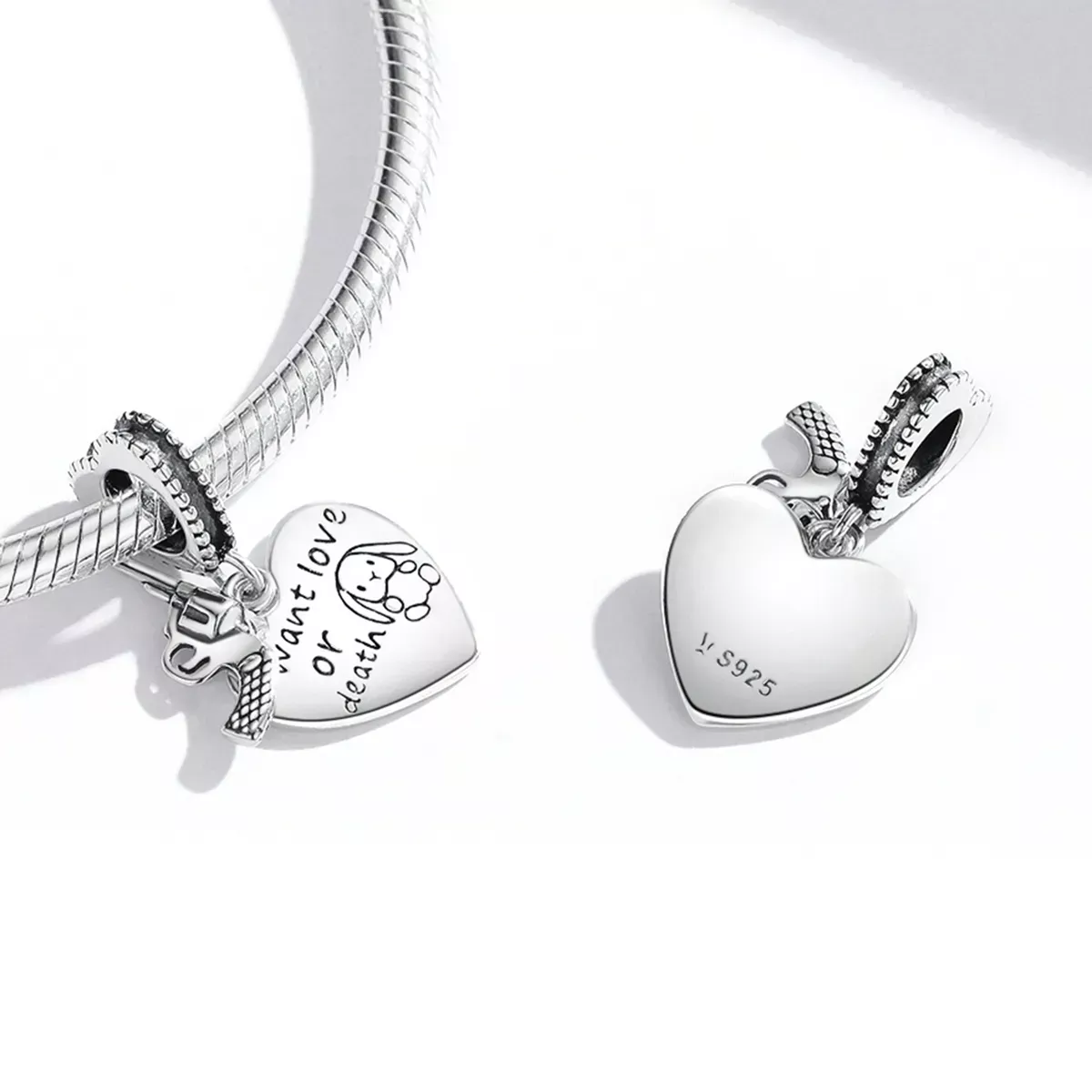 Pandora Style Pistol Heart Dangle - SCC1993