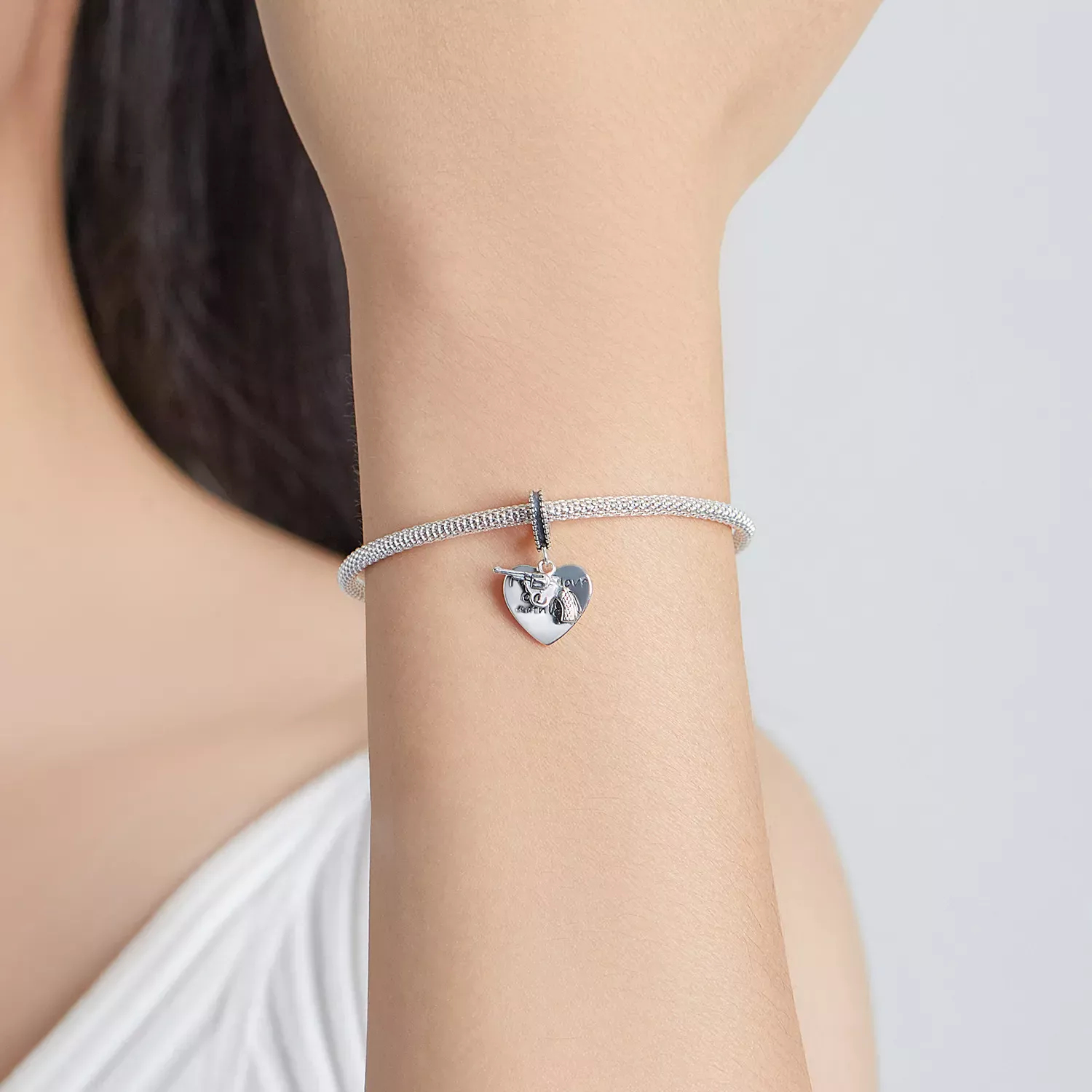 Pandora Style Pistol Heart Dangle - SCC1993