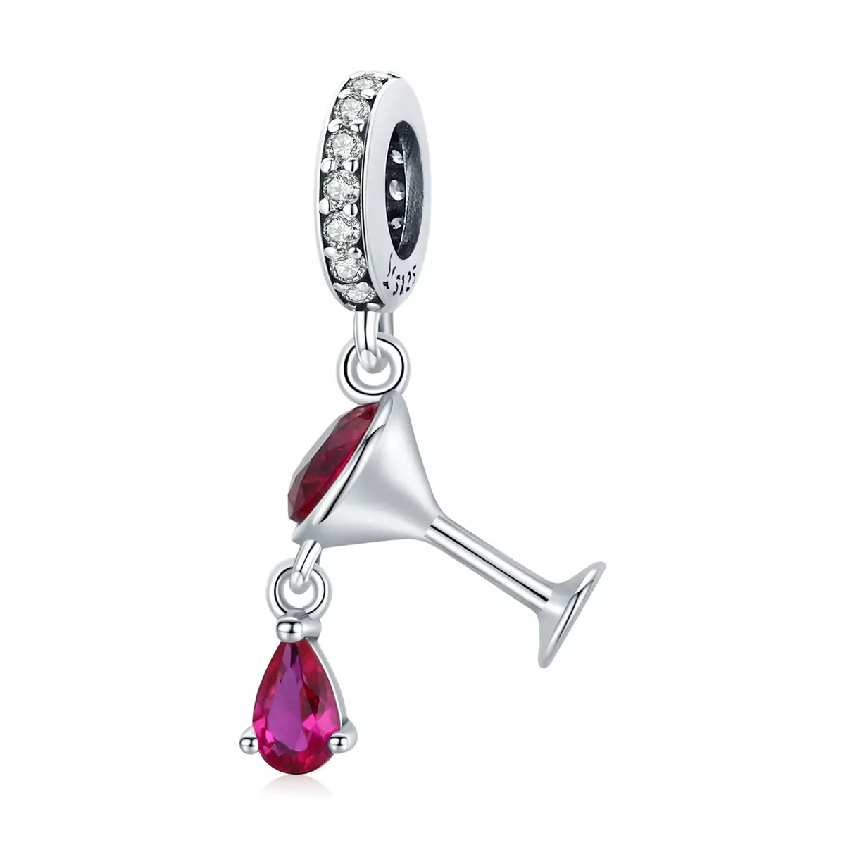 Pandora Style Shaken Wine Glass Dangle - SCC1997 Pandora Style Shaken Wine Glass Dangle - SCC1997