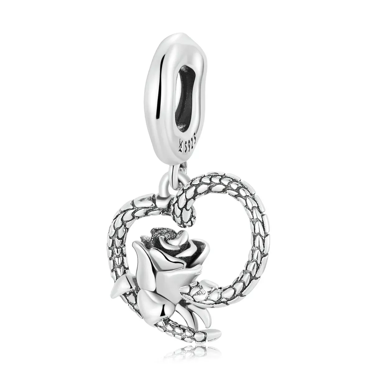 Pandora Style Snake and Rose Heart Dangle - SCC2134 Pandora Style Snake and Rose Heart Dangle - SCC2134