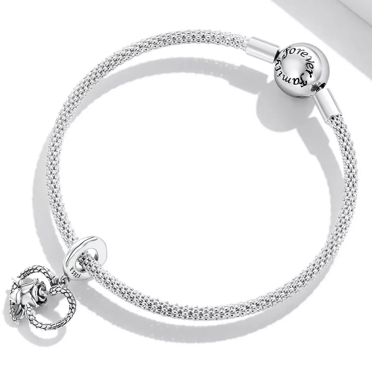 Pandora Style Snake and Rose Heart Dangle - SCC2134