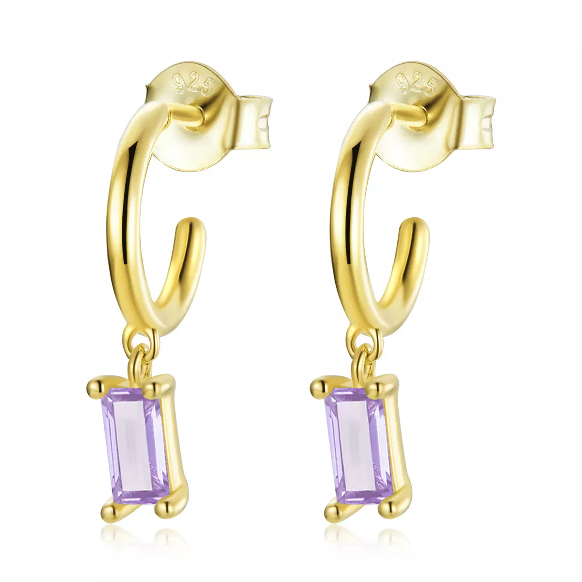 Pandora Style Bright Cubic Zirconium - Violet Hanging Earrings - SCE1242-VT Pandora Style Bright Cubic Zirconium - Violet Hanging Earrings - SCE1242-VT