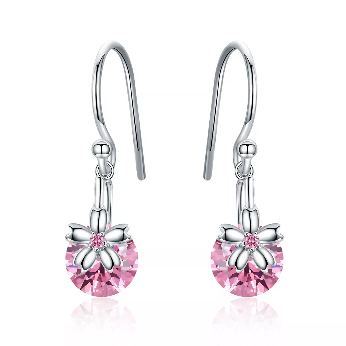 Pandora Style Cherry Blossoms Hanging Earrings - BSE039