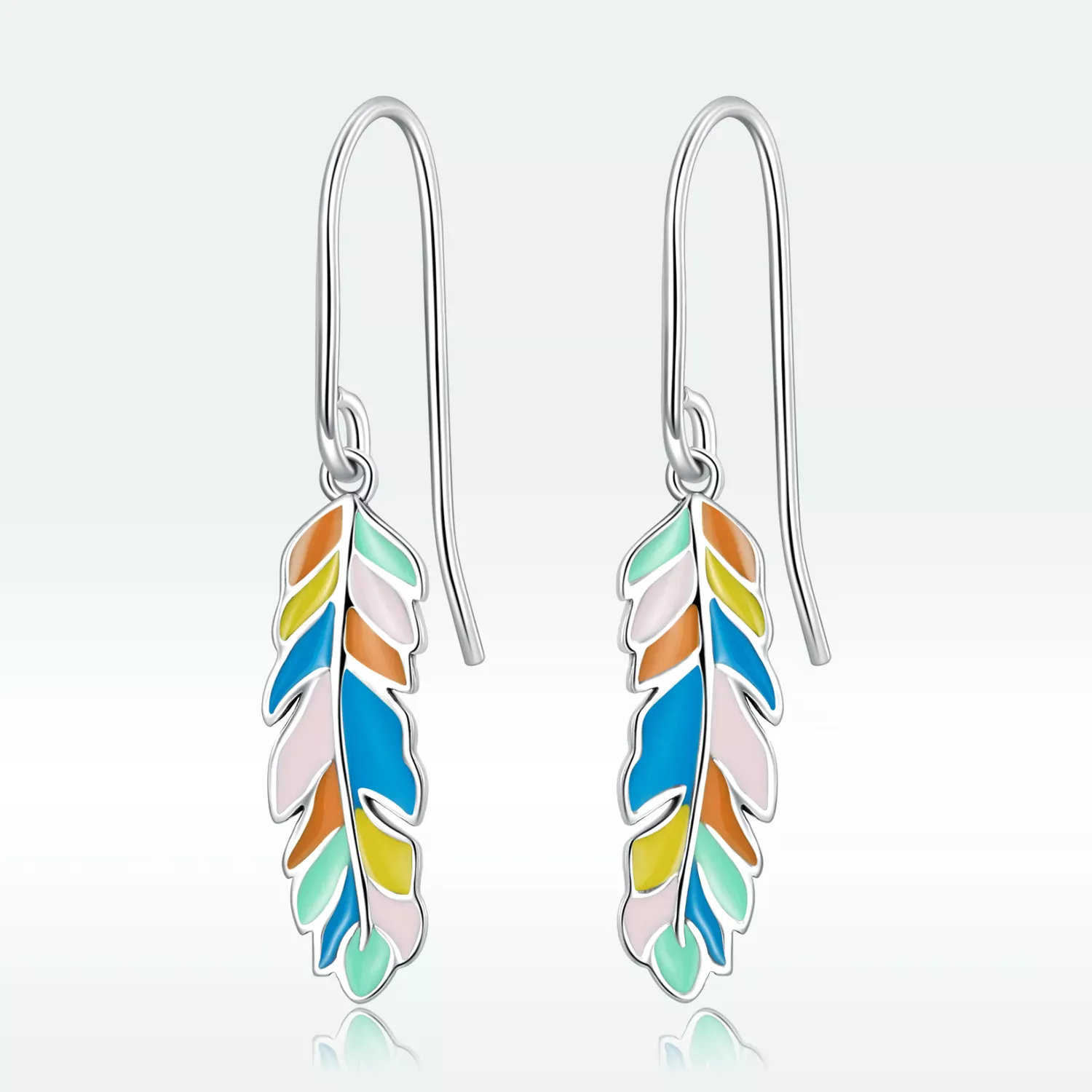 Pandora Style Colored Feathers Hanging Earrings - SCE1398