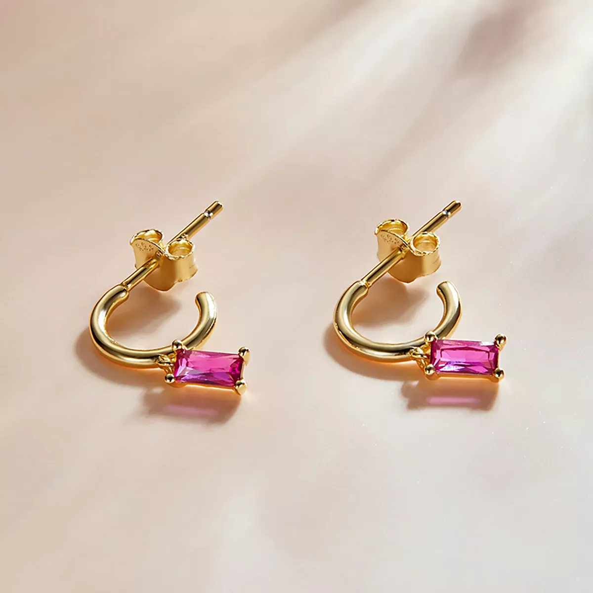 Pandora Style Colorful Cubic Zirconium - Pink Hanging Earrings - SCE1242-RD