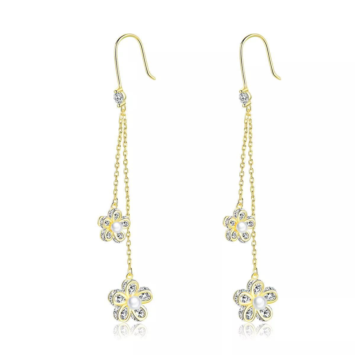 Pandora Style Flower Light Hanging Earrings - BSE197 Pandora Style Flower Light Hanging Earrings - BSE197