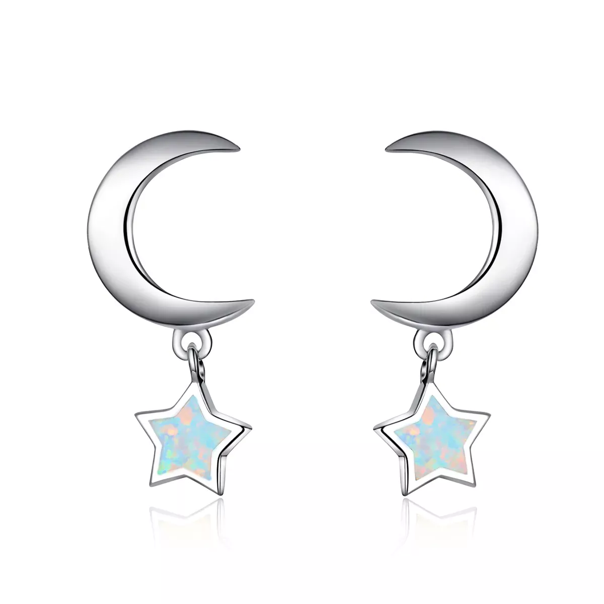 Pandora Style Moon and Star Opal Hanging Earrings - SCE707 Pandora Style Moon and Star Opal Hanging Earrings - SCE707