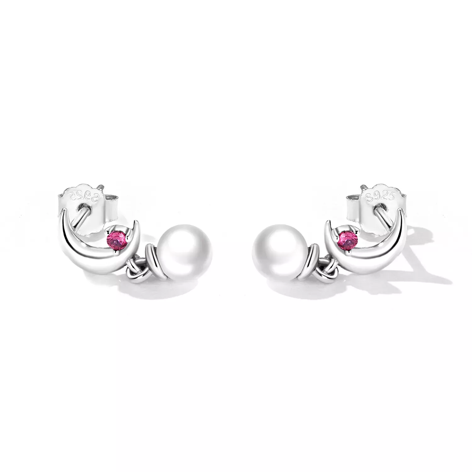 Pandora Style Pearl Moon Hanging Earrings - SCE1430