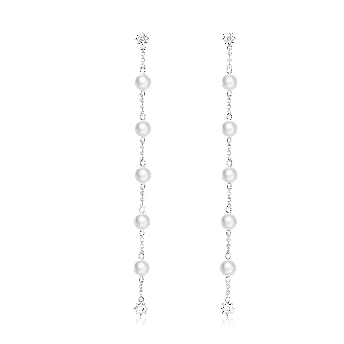 Pandora Style Pearl Tassel Hanging Earrings - BSE185