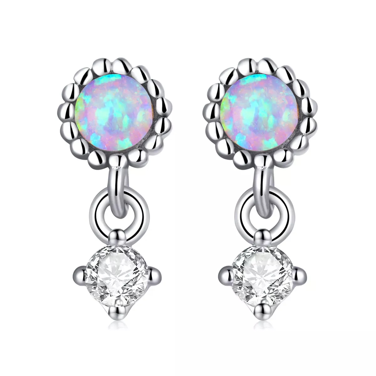 Pandora Style Simple Opal Hanging Earrings - SCE1382