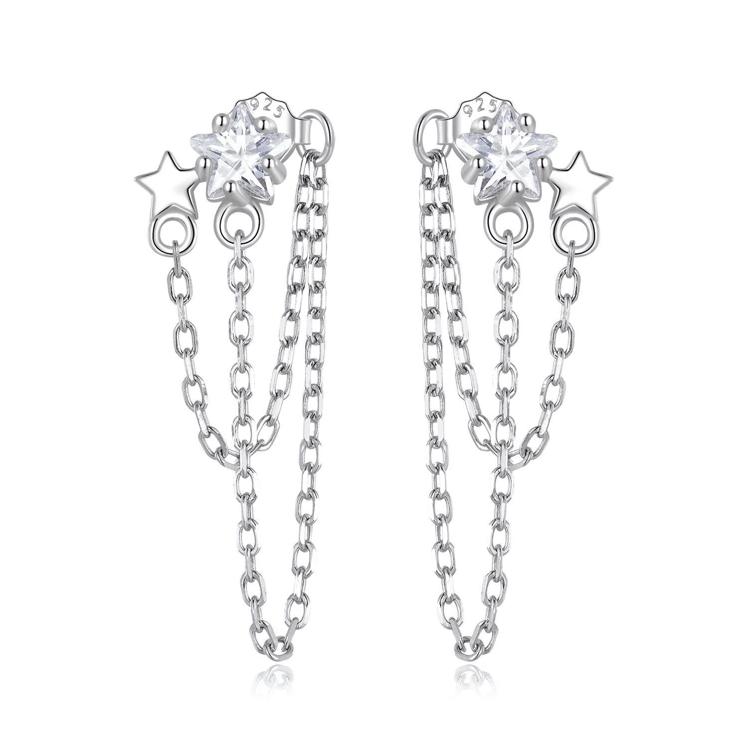 Pandora Style Star Tassel Hanging Earrings - BSE709