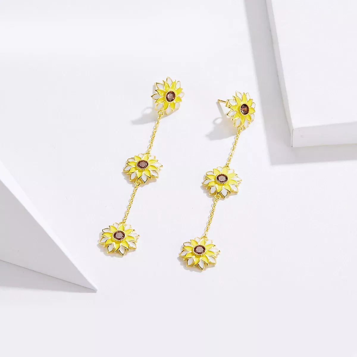 Pandora Style Sun Flower Hanging Earrings - BSE187