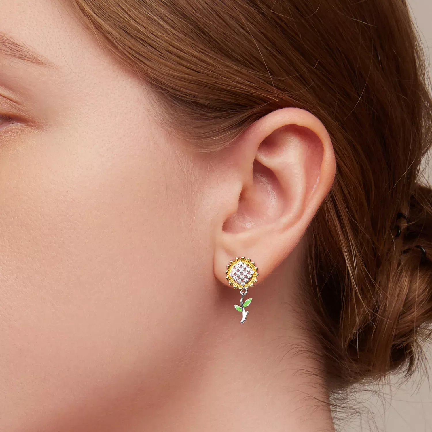 Pandora Style Sunflower Hanging Earrings - SCE1471