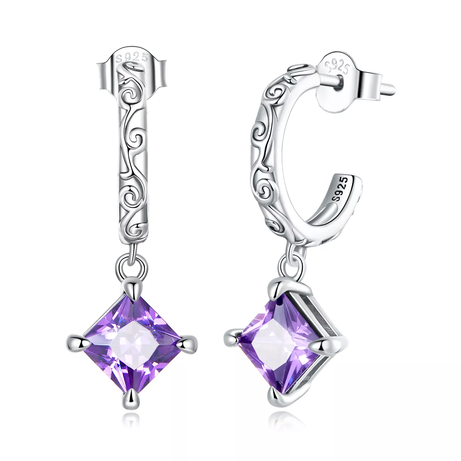 Pandora Style Zirconium Pattern Hanging Earrings - SCE1416 Pandora Style Zirconium Pattern Hanging Earrings - SCE1416