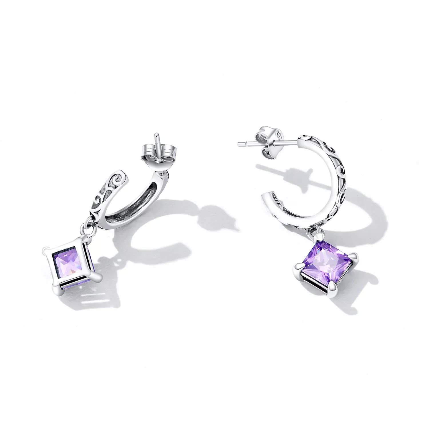 Pandora Style Zirconium Pattern Hanging Earrings - SCE1416
