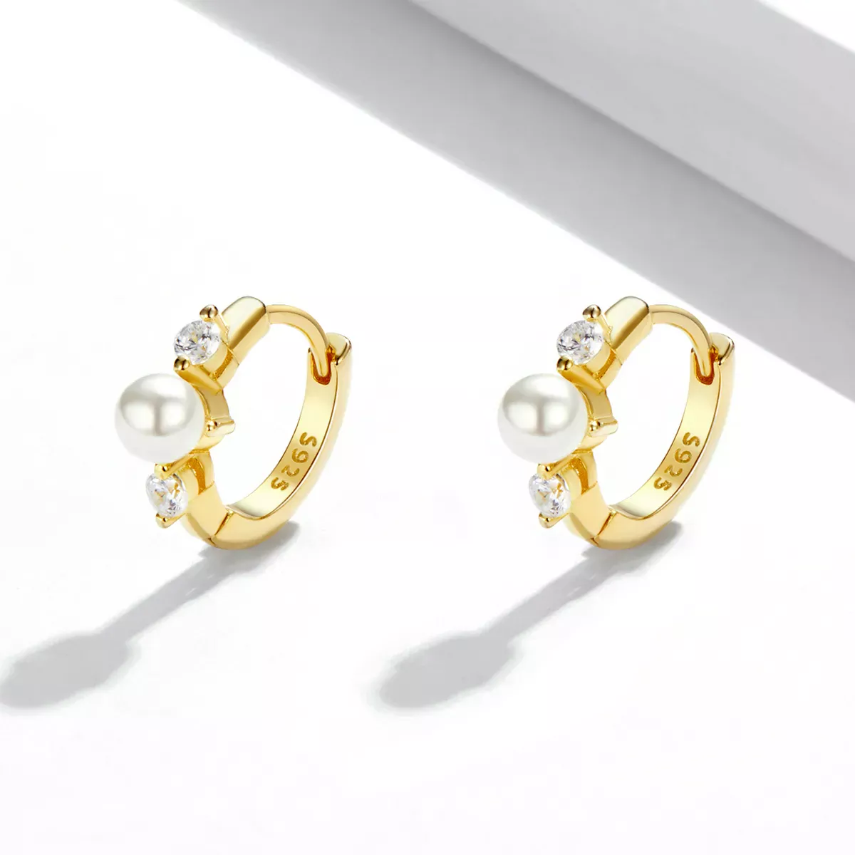 Pandora Style Bead Zircon Hoop Earrings - SCE1254