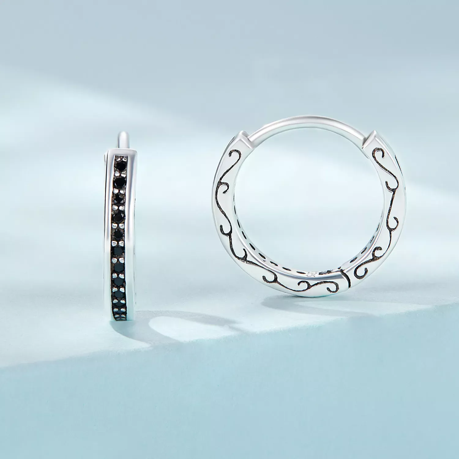 Pandora Style Black Zircon Hoop Earrings - SCE1522