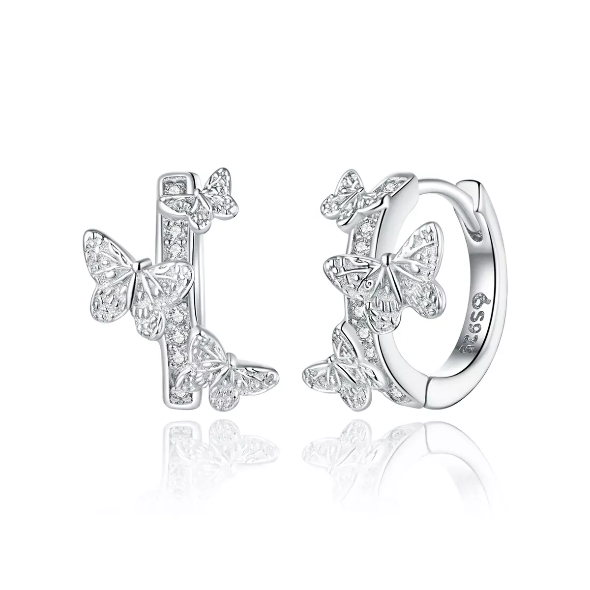 Pandora Style Butterflies Flying Hoop Earrings - BSE445
