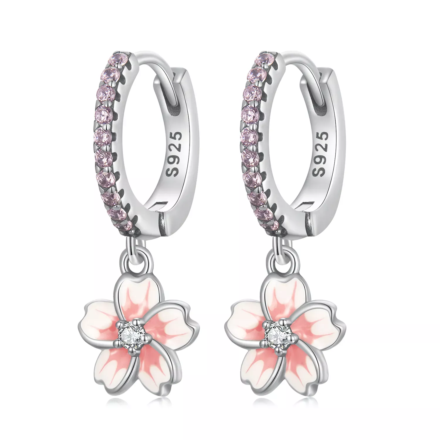 Pandora Style Cherry Blossoms Hoop Earrings - SCE1509